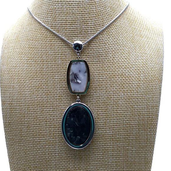 Double Pendant Silver-tone Adjustable Slide Snake Chain Necklace  **READ** - Picture 10 of 16